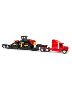 1/64 Versatile 580DT on Semi with lowboy trailer Red Chrome Chase Model